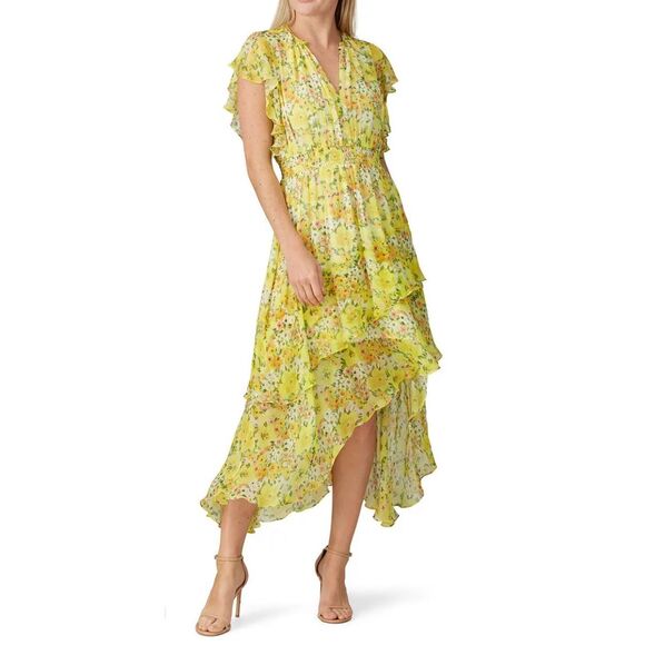 Shoshanna Candela Dress Yellow Floral Hi-low Chiffon Dress Size 0 MSRP: $460 - Picture 2 of 9